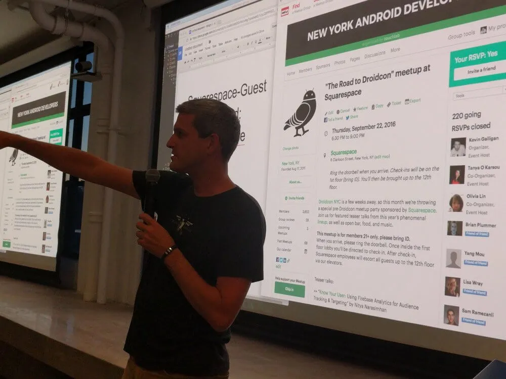 Ed Bridges gives the sponsor welcome on behalf of Squarespace. 
