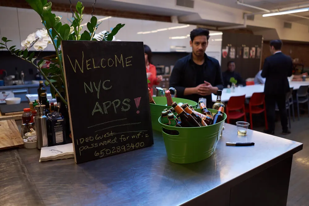 IDEO welcomes NYC Apps with beer and pizza!  Photos courtesy of NYC Apps. 