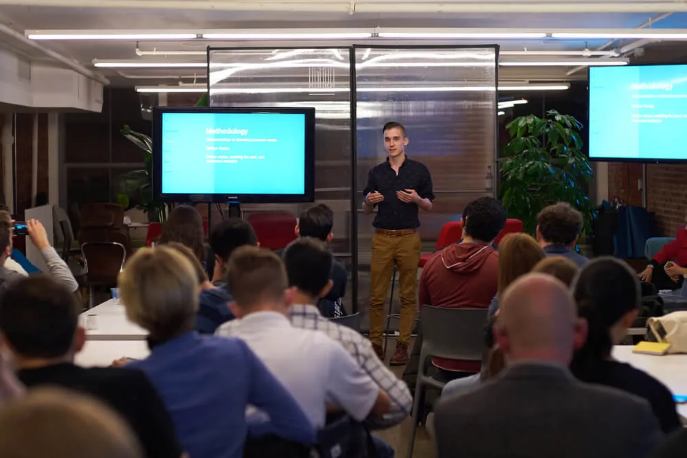 Liam Spradlin introducing Project Phoebe. Photos courtesy of NYC Apps.