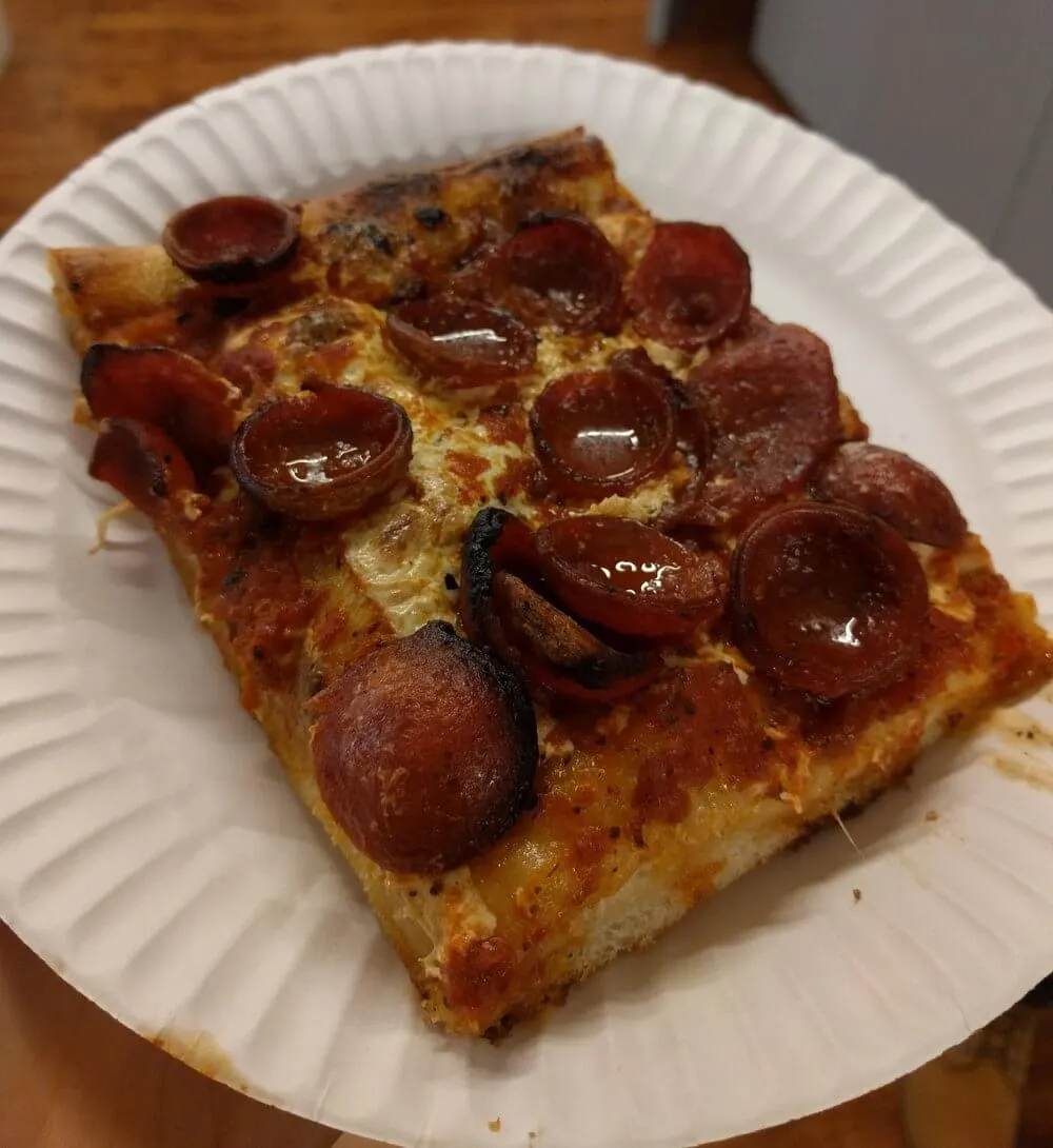 Spicy pepperoni pizza from Prince Pizza.