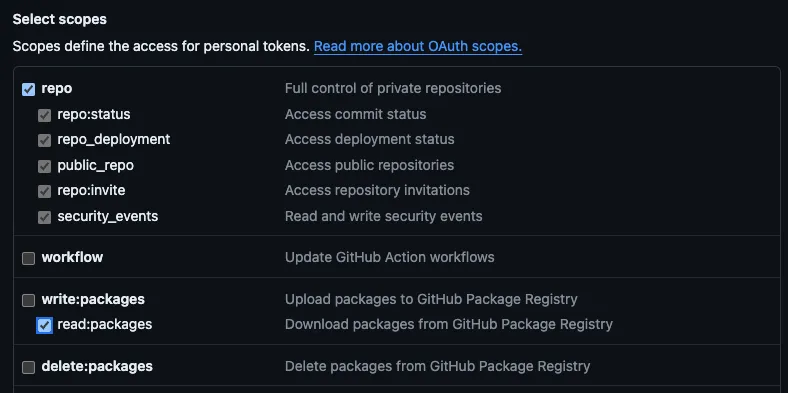 Show GitHub personal access token scopes