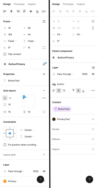 Test Button's Design Panel