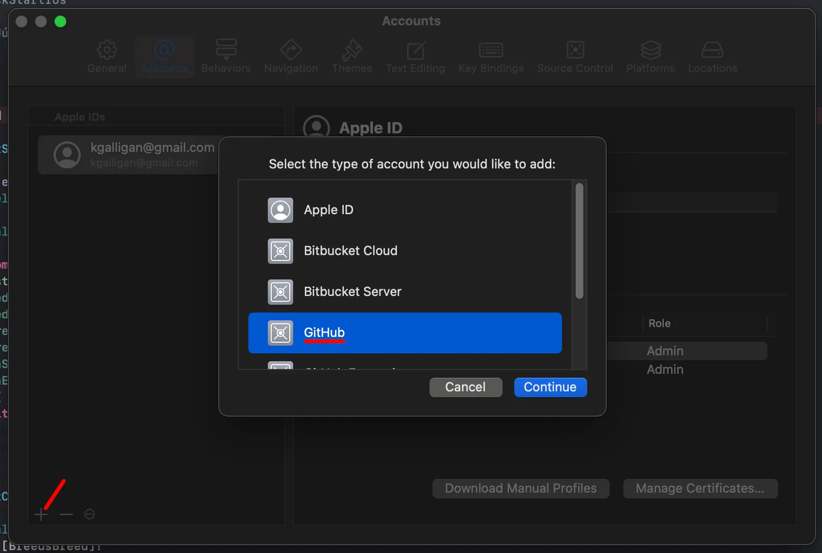 Xcode GitHub screenshot